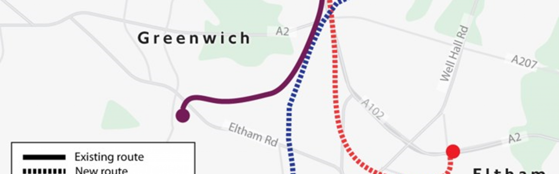 Map of the promised Eltham to Beckton bus route