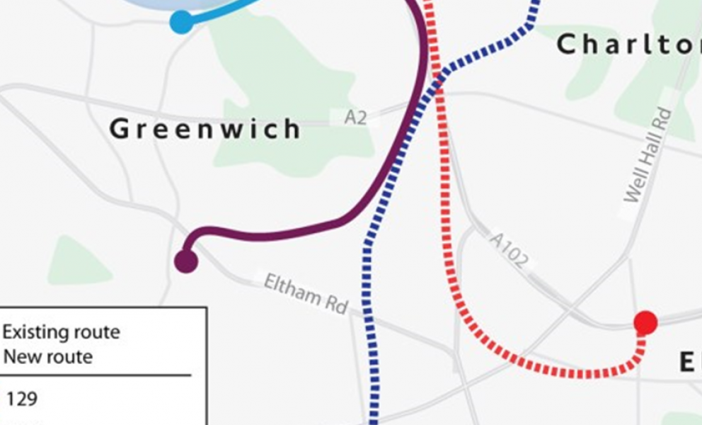 Map of the promised Eltham to Beckton bus route