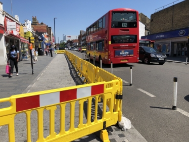 Image of Eltham High Street with social distancing barriers